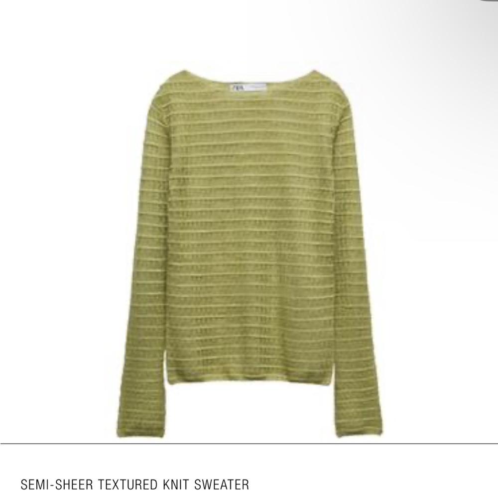 Semi-Sheer Textured Knit Sweater - Green